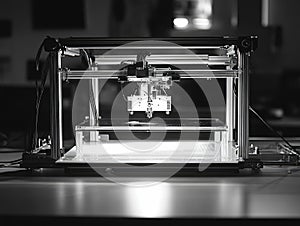 A 3D printer sitting on a table, ready for use