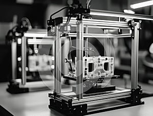 A 3D printer sitting on a table, ready for use