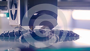 3D printer during work at science technology exhibition, factory - close up