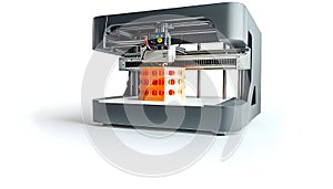 3 d printing machine creating orange object