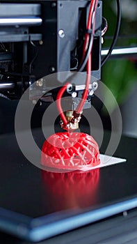 3D Printing Process Creating Red Filament Object Layer by Layer Precision Manufacturing