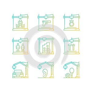 3d printing process gradient linear vector icons set