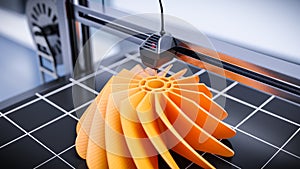 3D printing of a prototype turbine modeled in CAD software