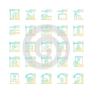 3d printing technology gradient linear vector icons set