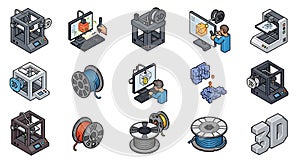 3D Printing Technology Isometric Icon Set