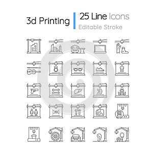 3d printing technology linear icons set