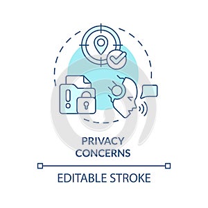 2D privacy concerns thin line blue icon concept