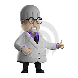 3D Professor Cartoon Illustration giving thumb up