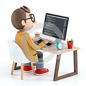 3D programmer cartoon coding software on white background