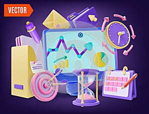 3d Project Management Plan, Execute, Succeed Optimize Concept Background Cartoon Design Style. Vector