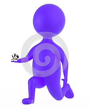 3d purple character propsing with a ring