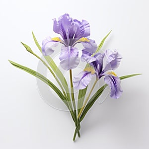 3d Purple Iris Flowers On White Background - Hiroshi Nagai Style Paper Sculptures photo