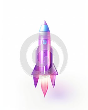 3D Purple Rocket with fire isolated on white background. Generative AI
