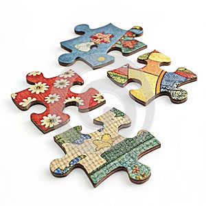 3D puzzle pieces isolated on white background