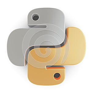 Python symbol on white background. Gold and silver materials. 3d rendering.