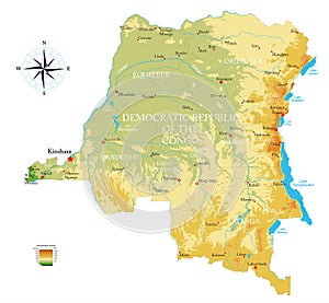D.R. Congo highly detailed physical map photo