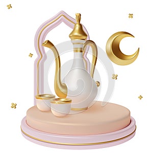 3d Ramadan Kareem Concept with Islamic Water Jar Kumgan Plasticine Cartoon Style. Vector photo