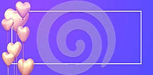 3d realistic balloons in heart shape on gradient blue and purple background