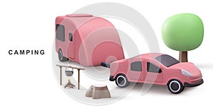 3d realistic banner - camping. Vector illustration