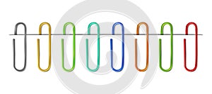 Realistic colorful collection of paperclips with paper photo