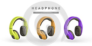 3d realistic colour headphone in plastic cartoon style. Vector illustration