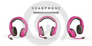 3d realistic colour headphone in plastic cartoon style. Vector illustration