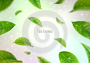 3d realistic isolated tea leaves circling in a whirlwind in water with bubbles photo
