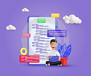 3d realistic mobile website programming coding web development influencer style vector design
