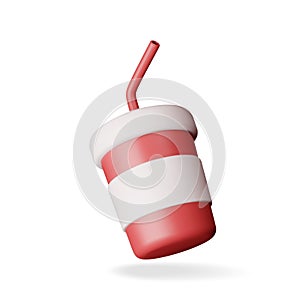 3d Realistic Red Disposable Cup with Straw