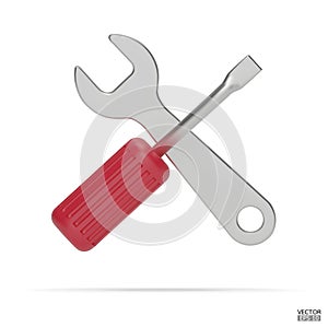 3d realistic red wrench and screwdriver icon set isolated on white background.