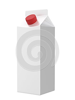 Carton white box with Red lid. Milk, juice or cream. With shadow. Isolated on white background with clipping path.