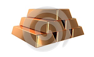 Pile bronz or copper bars. Isolated on white background.