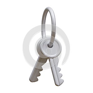 3d realistic silver bunch of keys isolated in light background. Vector illustration