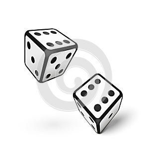 3d realistic two falling dice isolated on white background. Vector illustration.