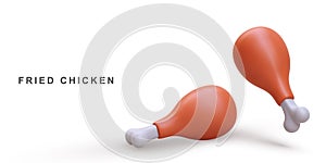 3d realistic two fried chicken legs. Vector illustration