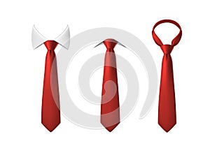 3d realistic vector icon illustration set. Red neck ties with and without white collar. Isolated on white.