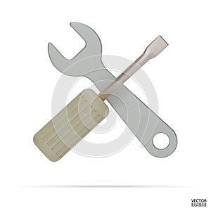 3d realistic white wrench and screwdriver icon set isolated on white background.