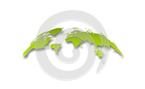 3d realistic World Map Globe with shadow in gradient green