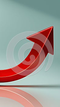 3D red arrow indication, moving up, isolated on white background photo