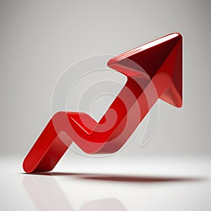 3D red arrow indication, moving up, isolated on white background photo