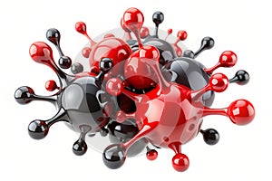 3D red and black glossy paint drop blobs isolated on white photo