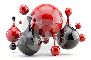 3D red and black glossy paint drop blobs isolated on white photo