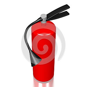 3D red fire extinguisher, white background