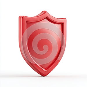 3D Red Glossy Shield Icon on White Background