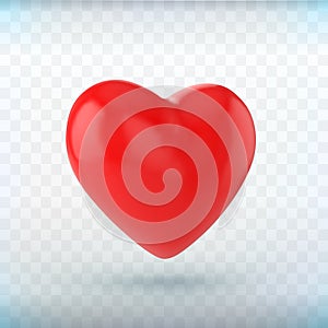 3D red heart vector icon isolated on transparent background.