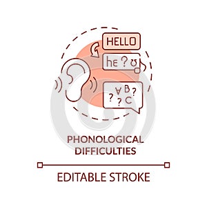 2D red line icon phonological difficulties concept