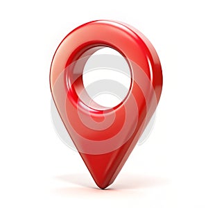 3D red map pointer icon isolated on white