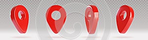 3D red map pointer pin icons set