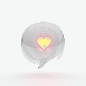 3D Red Notification Bubble with a White Heart Symbol Inside
