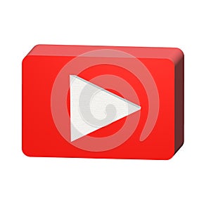 3D red play button icon on white background. 3d render of play button icon for your web site design, logo, app, UI. Play button